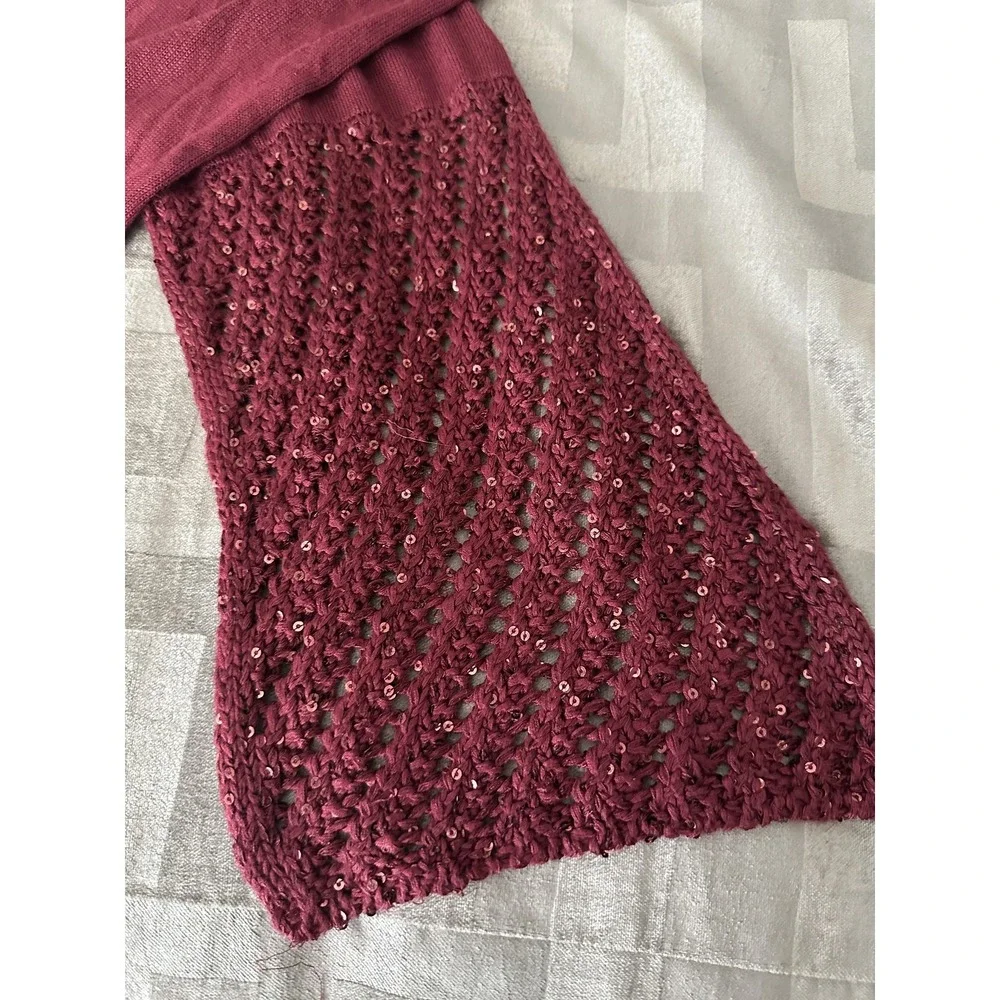 Sequin Knit Scarf Womens One‎ Size Burgundy 75in Long Lightweight Dressy